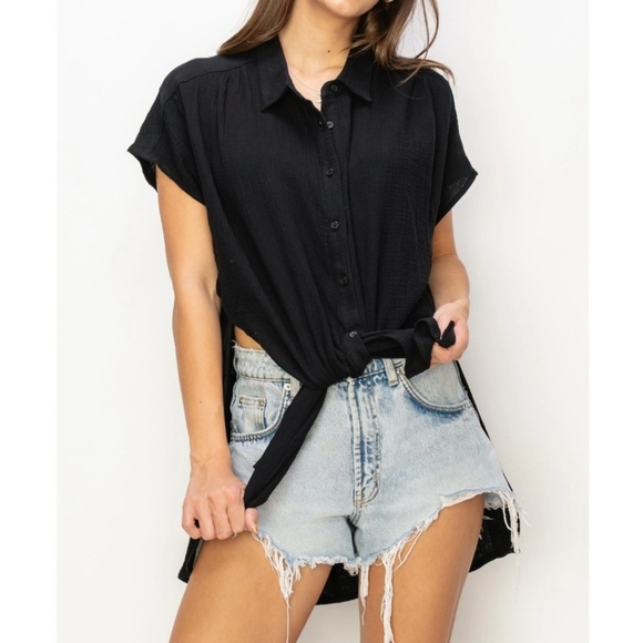 #372 SALE 🛑M TIE-FRONT Double Gauze Shirt Top - Picture 6 of 16